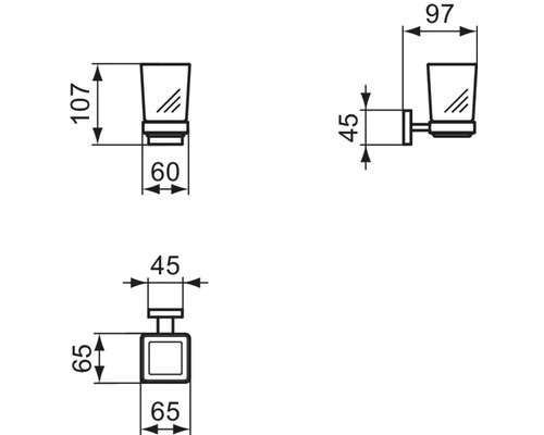 Technische Zeichnung eines Zahnputzbecher-Halters mit Maßangaben.