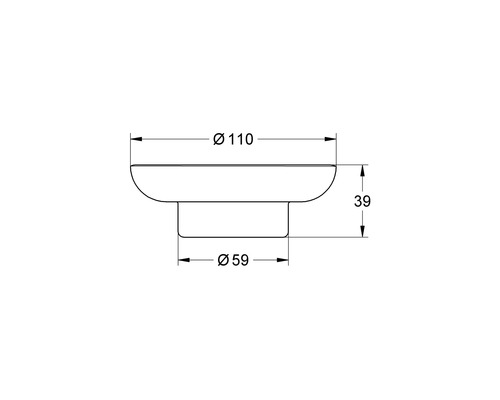 Schéma technique d''un bouton de meuble avec des dimensions de 110 mm de diamètre en haut, 59 mm de diamètre en bas et 39 mm de hauteur