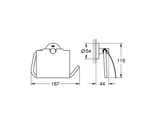 Schéma technique d''un porte-papier toilette avec dimensions