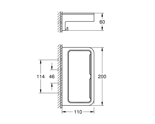 Technische Zeichnung eines Badezimmeraccessoires mit Maßangaben