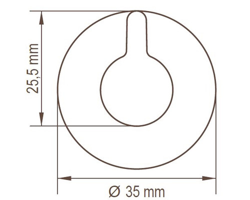 Technische Zeichnung eines Montageelements mit den Maßen 25,5 mm Höhe und 35 mm Durchmesser