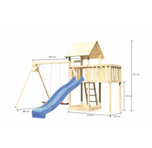 Tour de jeu avec balançoire et toboggan avec dimensions