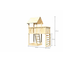 Tour de jeu en bois avec échelle et mur d''escalade, dimensions 214 x 107 x 291 cm