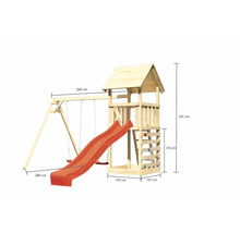 Tour de jeu avec balançoire et toboggan en bois avec dimensions