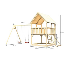 Spielturm mit Schaukel aus Holz mit den Maßen 200 x 200 x 345 Zentimeter