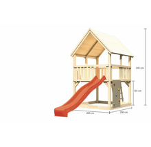 Spielturm aus Holz mit Rutsche und Kletterwand, Maße 345 x 200 x 200 cm