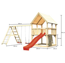 Spielplatz mit Schaukel, Rutsche, Kletterwand und Leiter
