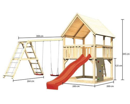 Aire de jeux avec balançoire, toboggan, mur d''escalade et échelle