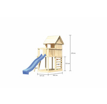 Tour de jeu avec toboggan en bois et mur d''escalade avec dimensions