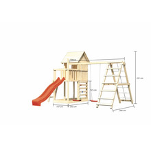 Aire de jeux en bois avec toboggan, balançoire et échelle d''escalade, dimensions incluses