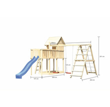 Aire de jeux en bois avec toboggan, échelle et balançoire avec dimensions