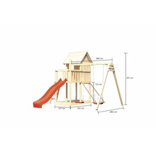 Aire de jeux en bois avec toboggan et balançoire avec dimensions