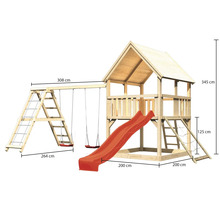 Spielturm aus Holz mit Schaukel, Rutsche und Leiter mit den Maßen