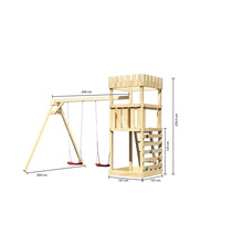 Spielturm mit Schaukel aus Holz mit Abmessungen