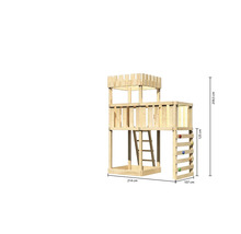 Spielturm aus Holz mit Leiter und Kletterwand, Maße: 259,5 x 214 x 107 cm