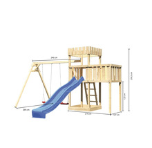 Tour de jeu en bois avec balançoire et toboggan avec dimensions