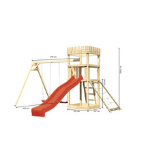 Tour de jeu avec balançoire, toboggan, échelle et filet d''escalade en bois