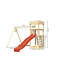 Tour de jeux avec balançoire et toboggan en bois avec dimensions