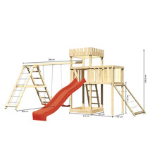 Holzspielplatz mit Schaukel, Rutsche und Kletterturm mit Abmessungen