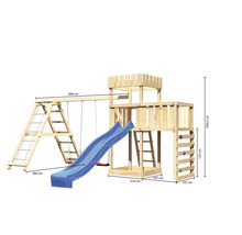 Spielplatz mit Schaukel, Rutsche, Kletterwand und Turm