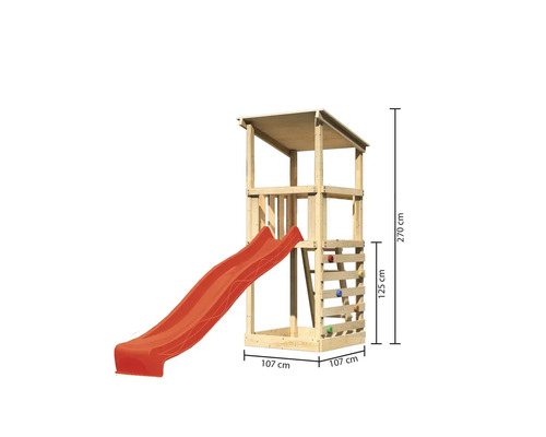 Tour de jeu avec toboggan et mur d''escalade en bois, hauteur 270 cm