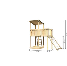 Spielturm aus Holz mit Leiter und Kletternetz