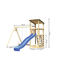 Spielturm mit Schaukel und Rutsche aus Holz