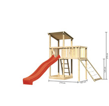 Holzspielturm mit Rutsche, Leiter und Kletternetz