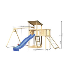 Spielturm mit Schaukel, Rutsche, Leiter und Kletternetz
