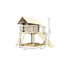 Spielhaus mit Sandkasten, Rutsche und Leiter, circa 329,5 cm hoch, circa 243 cm breit und circa 198 cm tief