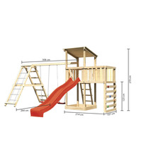 Spielturm mit Rutsche, Schaukel, Kletterwand und Leiter