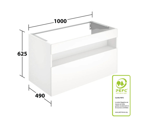 Meuble sous-vasque avec les dimensions 1000 x 625 x 490 millimètres et label PEFC