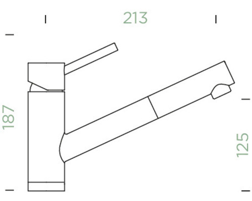 Technische Zeichnung einer Küchenarmatur mit Maßangaben.