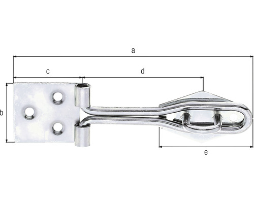 Dimensions d''un verrou tournant en métal avec plaque de fixation et œillet