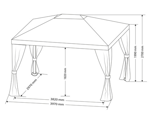 Schéma technique d''un pavillon avec rideaux et dimensions