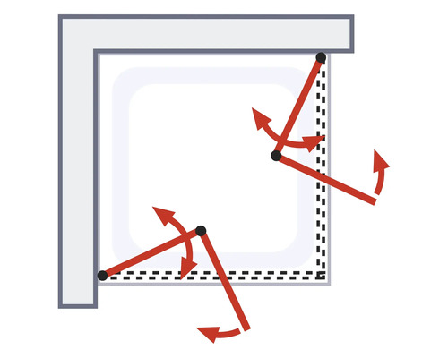 Illustration d''une paroi de douche pivotante pour illustrer le rayon de mouvement
