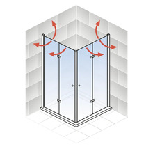 Eckeinstieg mit Drehfalttür SCHULTE Garant 2.0 ExpressPlus 100 x 100 cm Profil aluminium Klarglas schmutzabweisende Glasbeschichtung Türanschlag links Türanschlag rechts Puffergriff