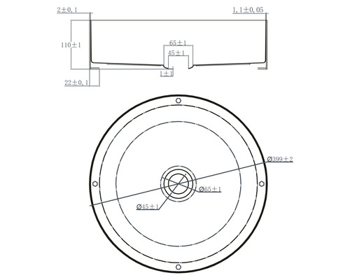 Dessin technique d''un produit rond avec indications de dimension