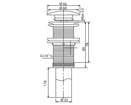 Dessin technique d''un bouchon de lavabo avec indications de dimension