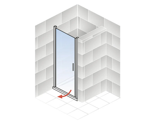 Illustration einer Drehtür für eine Dusche mit einer Drehbewegung nach innen.