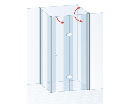 Illustration d'une cabine de douche avec fonction de porte pivotante