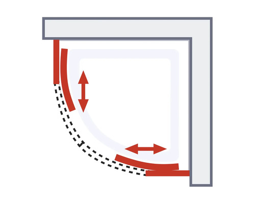 Schema einer Duschkabine mit Verstellbereich