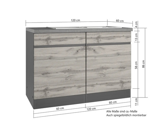Waschbeckenunterschrank mit zwei Türen und Arbeitsplatte