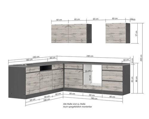 Küchenzeile mit Abmessungen