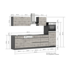 Bloc cuisine complète équipée Held Möbel PISA 300 cm façade chêne sauvage mate, corps graphite variante réversible démonté