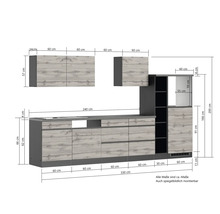 Held Möbel Küchenzeile ohne Geräte PISA 330 cm wildeiche matt zerlegt Variante reversibel 1121.6310