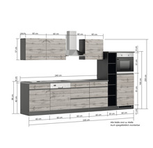 Bloc cuisine complète équipée Held Möbel PISA 330 cm façade chêne sauvage mate, corps graphite variante réversible démonté
