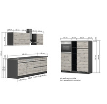 Bloc cuisine complète équipée Held Möbel PISA 390 cm façade chêne sauvage mate, corps graphite variante réversible démonté