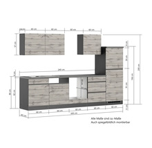 Held Möbel Küchenzeile ohne Geräte PISA 300 cm grau matt zerlegt Variante reversibel 1104.6311
