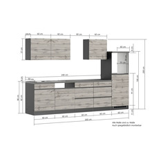 Held Möbel Küchenzeile ohne Geräte PISA 300 cm grau matt zerlegt Variante reversibel 1118.6311